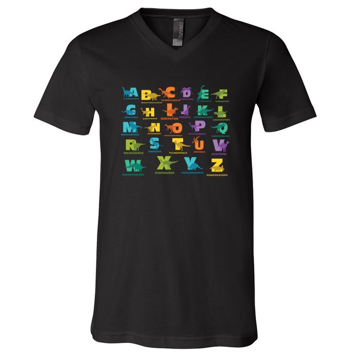 Dinosaurs Alphabet ABC Dino Identification V-Neck T-Shirt