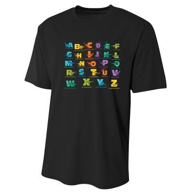 Dinosaurs Alphabet ABC Dino Identification Performance Sprint T-Shirt