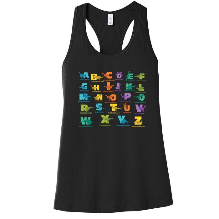 Dinosaurs Alphabet ABC Dino Identification Women's Racerback Tank