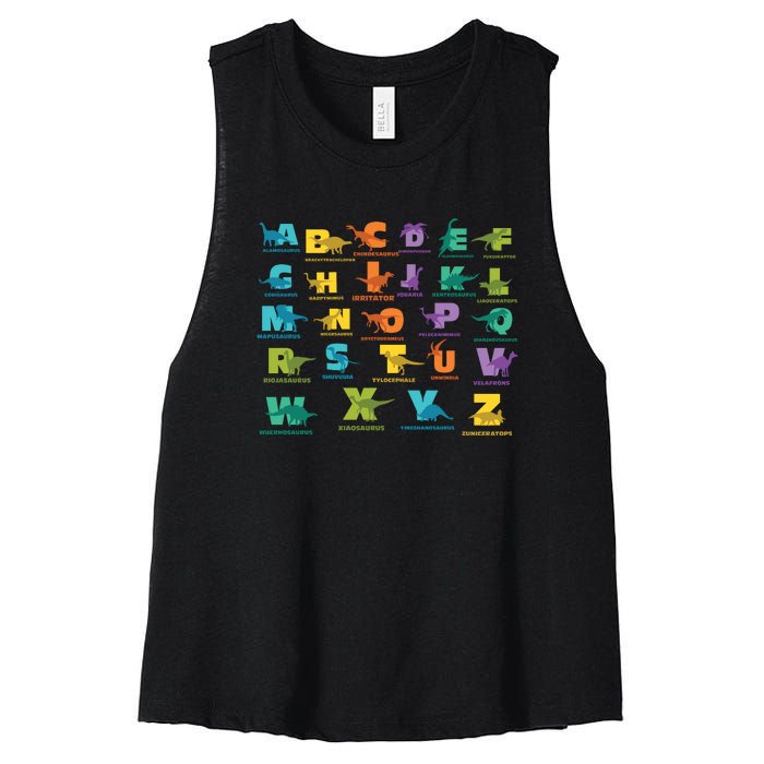 Dinosaurs Alphabet ABC Dino Identification Women's Racerback Cropped Tank