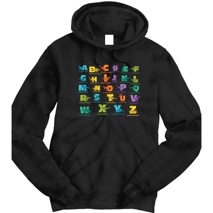 Dinosaurs Alphabet ABC Dino Identification Tie Dye Hoodie