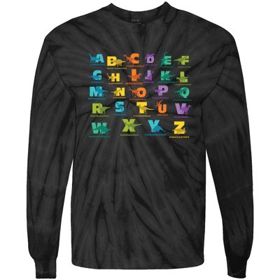 Dinosaurs Alphabet ABC Dino Identification Tie-Dye Long Sleeve Shirt