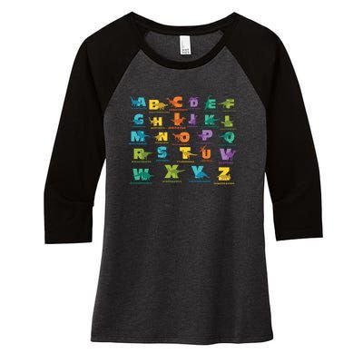 Dinosaurs Alphabet ABC Dino Identification Women's Tri-Blend 3/4-Sleeve Raglan Shirt