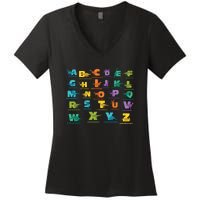 Dinosaurs Alphabet ABC Dino Identification Women's V-Neck T-Shirt