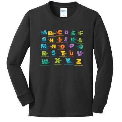 Dinosaurs Alphabet ABC Dino Identification Kids Long Sleeve Shirt