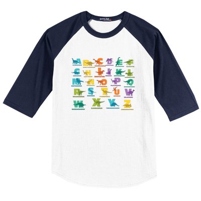 Dinosaurs Alphabet ABC Dino Identification Baseball Sleeve Shirt