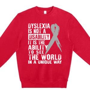 Dyslexia Awareness Ability See World Unique Not Disability Gift Premium Crewneck Sweatshirt