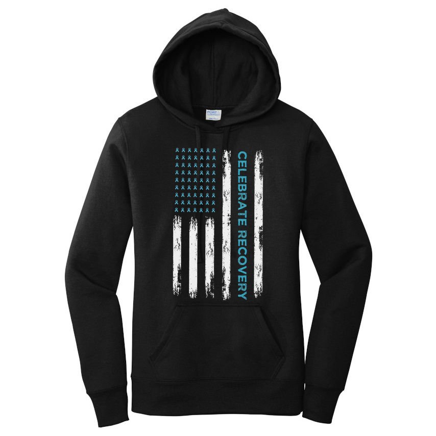 Drug Alcohol Addiction Recovery Celebrate Recovery Usa Flag Women's Pullover Hoodie