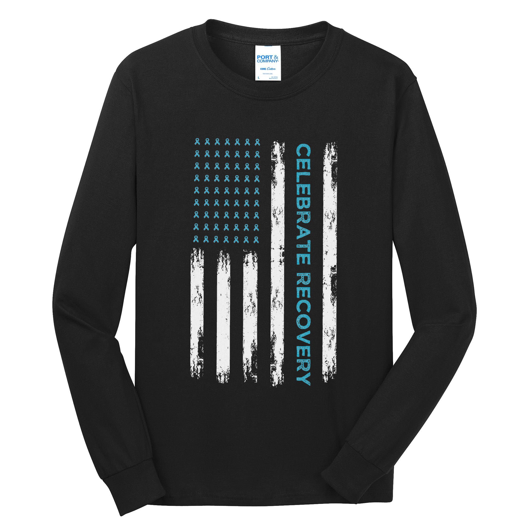 Drug Alcohol Addiction Recovery Celebrate Recovery Usa Flag Tall Long Sleeve T-Shirt