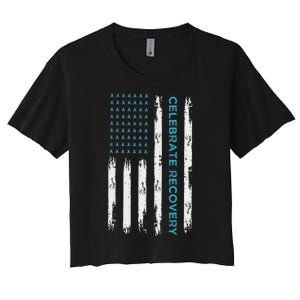 Drug Alcohol Addiction Recovery Celebrate Recovery Usa Flag Women's Crop Top Tee