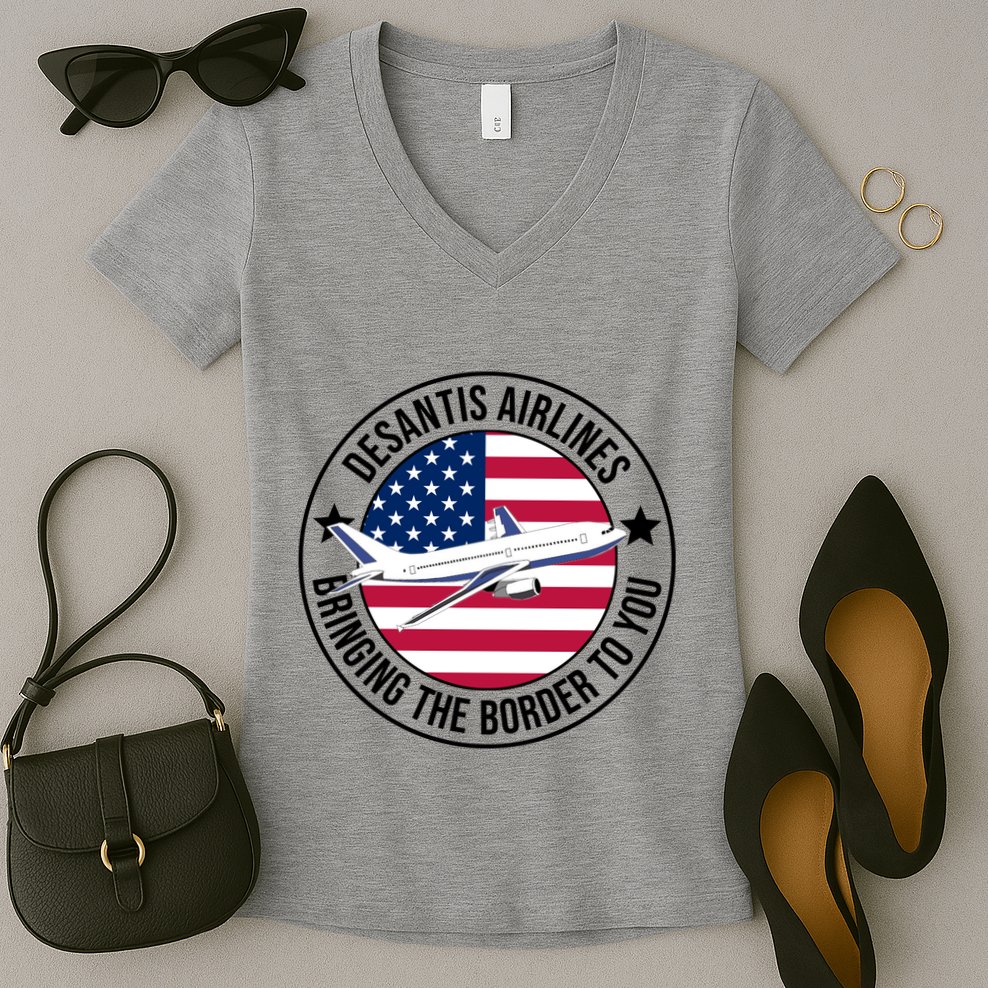 Desantis Airlines American Flag Political Women's V-Neck T-Shirt
