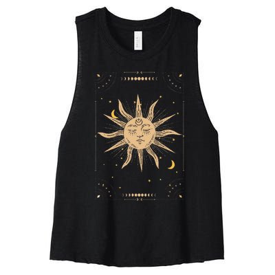 Dark Academia Aesthetic Light Academia Sun And Moon Tarot Women's Racerback Cropped Tank