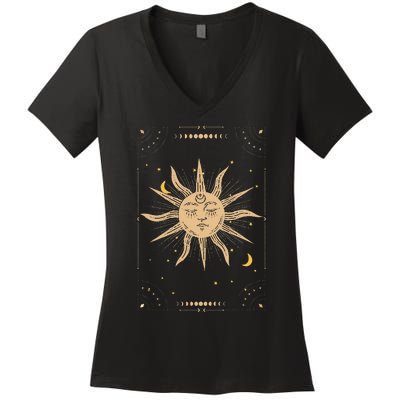 Dark Academia Aesthetic Light Academia Sun And Moon Tarot Women's V-Neck T-Shirt