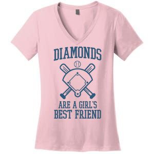 Diamonds Are A Girls Best Friend Funny Baseball Women's V-Neck T-Shirt