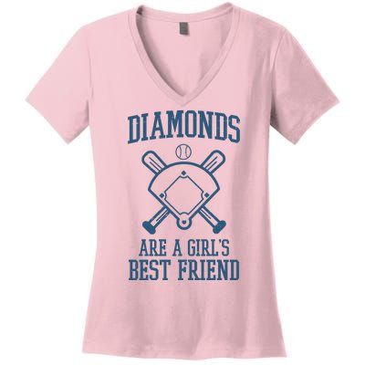 Diamonds Are A Girls Best Friend Funny Baseball Women's V-Neck T-Shirt