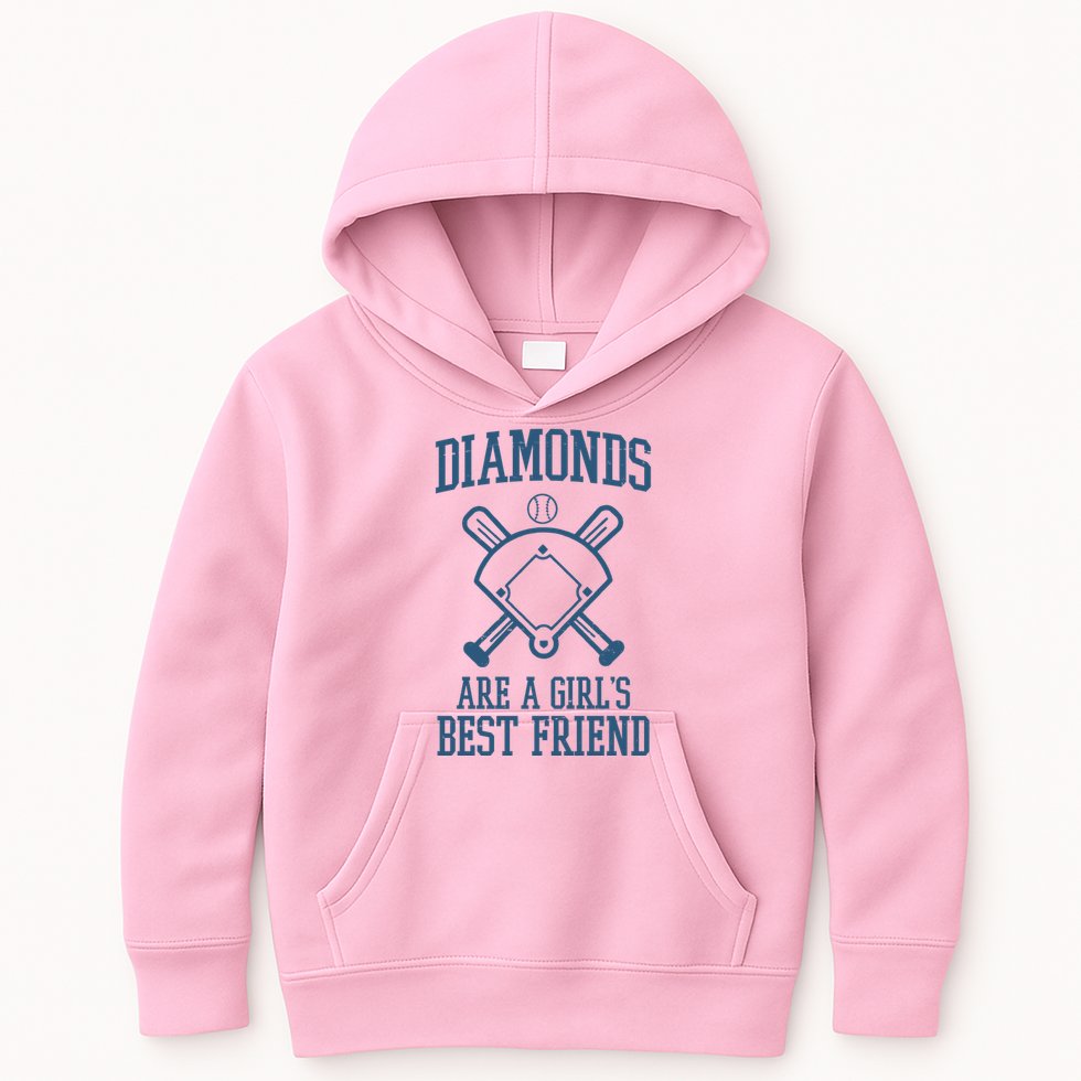 Diamonds Are A Girls Best Friend Funny Baseball Kids Hoodie