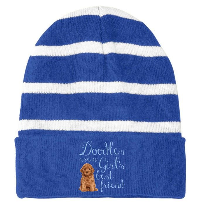 Doodles Are A S Best Friend Golden Labradoodle Dog Mom Gift Striped Beanie with Solid Band