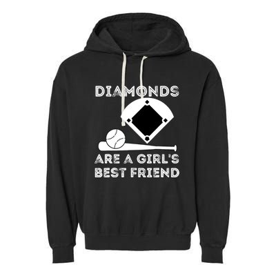 Diamonds Are A Girl Best Friend Baseball & Softball Fan Garment-Dyed Fleece Hoodie