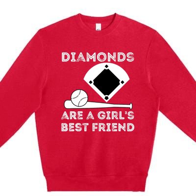 Diamonds Are A Girl Best Friend Baseball & Softball Fan Premium Crewneck Sweatshirt