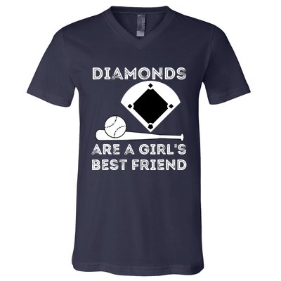 Diamonds Are A Girl Best Friend Baseball & Softball Fan V-Neck T-Shirt