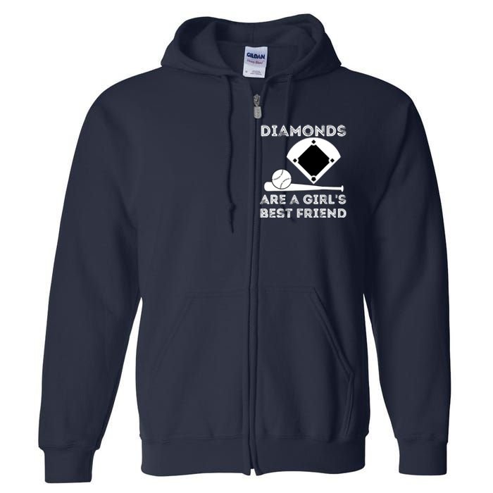 Diamonds Are A Girl Best Friend Baseball & Softball Fan Full Zip Hoodie