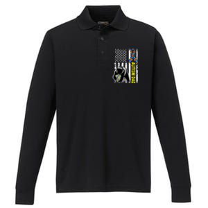 Dad Autism Awareness American Flag Autism Dad Daddy Gift Performance Long Sleeve Polo