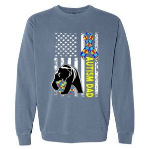 Dad Autism Awareness American Flag Autism Dad Daddy Gift Garment-Dyed Sweatshirt