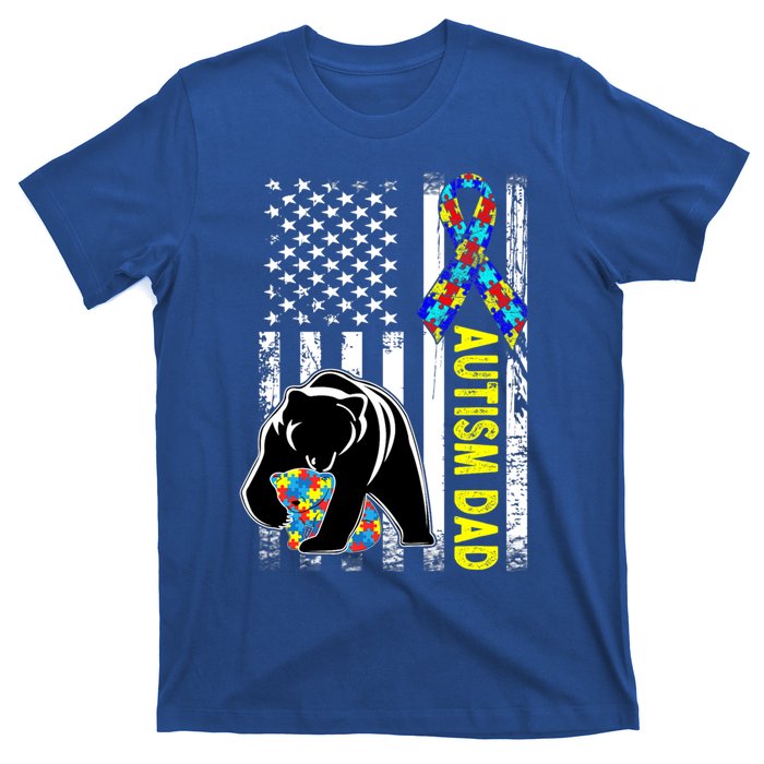 Dad Autism Awareness American Flag Autism Dad Daddy Gift T-Shirt