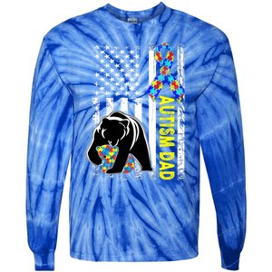 Dad Autism Awareness American Flag Autism Dad Daddy Gift Tie-Dye Long Sleeve Shirt