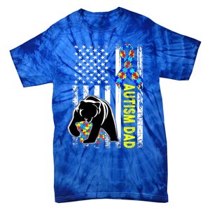 Dad Autism Awareness American Flag Autism Dad Daddy Gift Tie-Dye T-Shirt