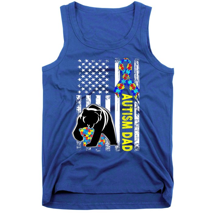 Dad Autism Awareness American Flag Autism Dad Daddy Gift Tank Top