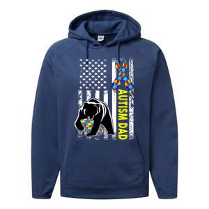 Dad Autism Awareness American Flag Autism Dad Daddy Gift Performance Fleece Hoodie