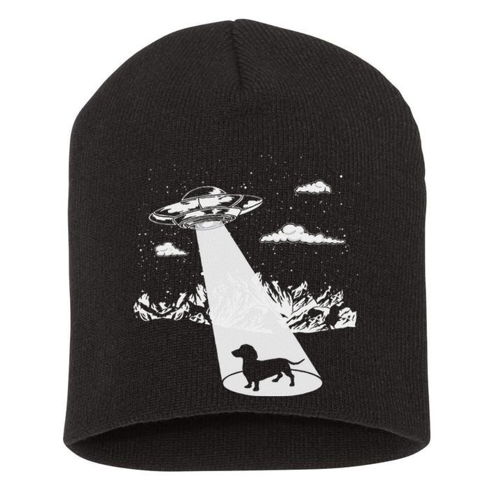 Dachshund Alien Abduction Weiner Dog Funny Short Acrylic Beanie