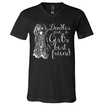 Doodles Are A Girl's Best Friend Golden Labradoodle Tshirt V-Neck T-Shirt