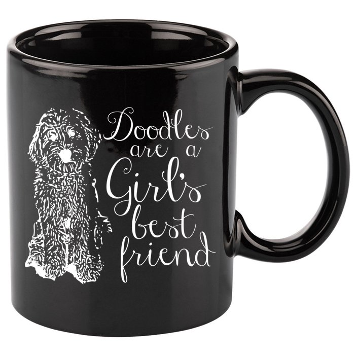 Doodles Are A Girl's Best Friend Golden Labradoodle Tshirt 11oz C Handle Ceramic Mug