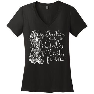 Doodles Are A Girl's Best Friend Golden Labradoodle Tshirt Women's V-Neck T-Shirt