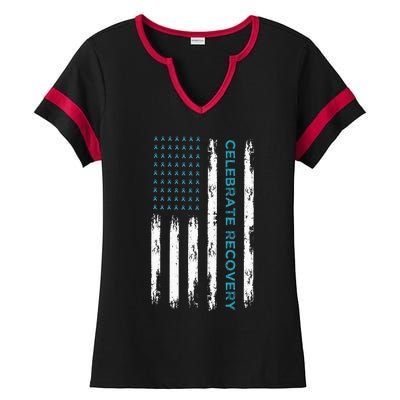 Drug Alcohol Addiction Recovery Celebrate Recovery Usa Flag Ladies Halftime Notch Neck Tee