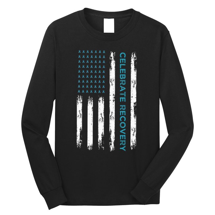 Drug Alcohol Addiction Recovery Celebrate Recovery Usa Flag Long Sleeve Shirt