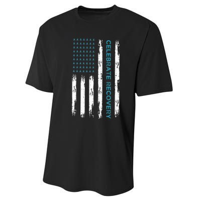 Drug Alcohol Addiction Recovery Celebrate Recovery Usa Flag Performance Sprint T-Shirt