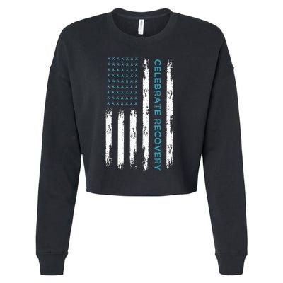 Drug Alcohol Addiction Recovery Celebrate Recovery Usa Flag Cropped Pullover Crew