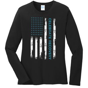 Drug Alcohol Addiction Recovery Celebrate Recovery Usa Flag Ladies Long Sleeve Shirt