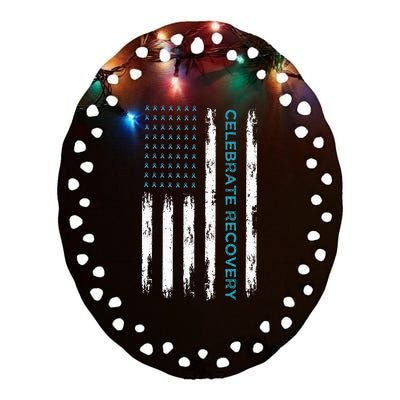 Drug Alcohol Addiction Recovery Celebrate Recovery Usa Flag Ceramic Oval Ornament