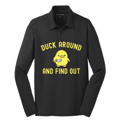 Duck Around And Find Out Funny Knife Duck Silk Touch Performance Long Sleeve Polo