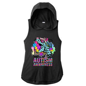 Dinosaur Autism Awareness Cute Gift Ladies PosiCharge Tri-Blend Wicking Draft Hoodie Tank