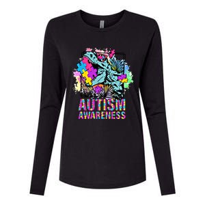 Dinosaur Autism Awareness Cute Gift Womens Cotton Relaxed Long Sleeve T-Shirt