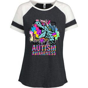 Dinosaur Autism Awareness Cute Gift Enza Ladies Jersey Colorblock Tee