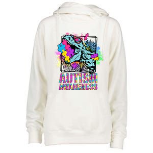 Dinosaur Autism Awareness Cute Gift Womens Funnel Neck Pullover Hood