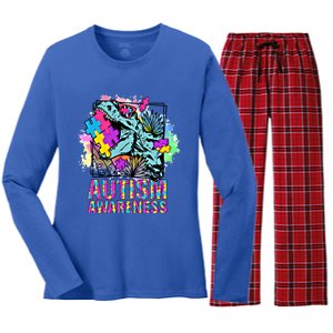 Dinosaur Autism Awareness Cute Gift Women's Long Sleeve Flannel Pajama Set 