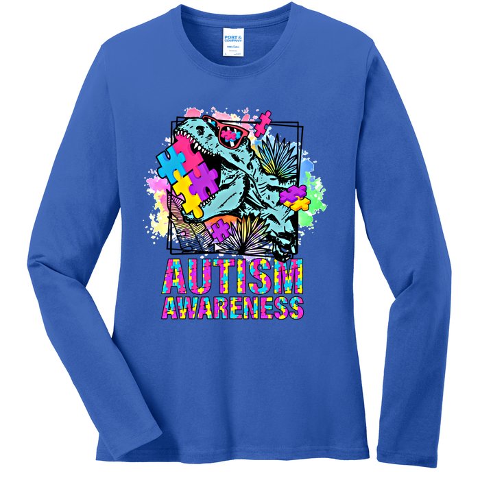 Dinosaur Autism Awareness Cute Gift Ladies Long Sleeve Shirt