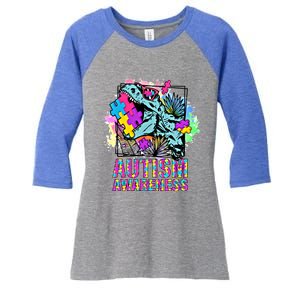 Dinosaur Autism Awareness Cute Gift Women's Tri-Blend 3/4-Sleeve Raglan Shirt